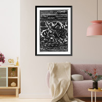 Battle between a man on a horse and men working in a plowed field Classic, Antique Print