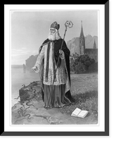 Historic Framed Print, [St. Patrick pray for your children, printed on open book with saint in foreground, church in background],  17-7/8" x 21-7/8"