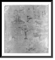 House with an L-shaped piazza. Sketches, gothic church and furnishings, Historic Print