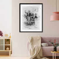 Historic Framed Print, [Wilson reading report on sinking of Lusitania while Uncle Sam says steady"]",  17-7/8" x 21-7/8"