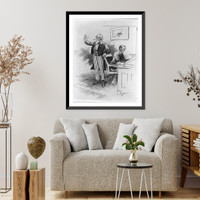 Historic Framed Print, [Wilson reading report on sinking of Lusitania while Uncle Sam says steady"]",  17-7/8" x 21-7/8"