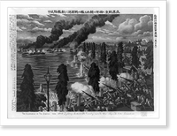 Fighting between the cavalry and the war ships. The letter sorrendered sic, Antique Poster