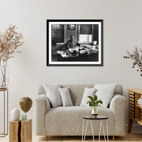 Historic Framed Print, [Major General John J. Pershing, half-length portrait, seated at desk],  17-7/8" x 21-7/8"