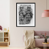 Historic Framed Print, [Benin relief plaque from the 17th century showing two men carrying shields],  17-7/8" x 21-7/8"