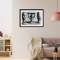 Historic Framed Print, [Three carved African sculptures, possibly from Zaire],  17-7/8" x 21-7/8"