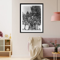 Africa. Group of Kavirondo natives posed in standing pyramid with spears and shields. ca. 191-, Vintage Wall Art