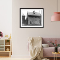 Three African American girls standing on doorstep of a house, Antique Poster