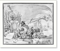 Allegory showing America as ragged warrior beside naval cannon and shot Classic, Vintage Poster