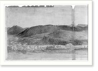 Panoramic view of West Point, New York showing American encampments on the Hudson River, Historic Print