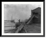 African American guiding log from water onto saw mill ramp, Newport News, Va., 1900, Antique Poster