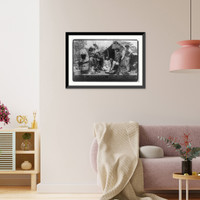 Historic Framed Print, [Picturesque San Antonio" - Texas,  ca. 1890: Mexican family preparing breakfast in front of crude shack; using primitive corn mill]",  17-7/8" x 21-7/8"