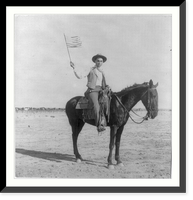 Vintage Photo Print - Cowboy on horseback waving U.S. flag