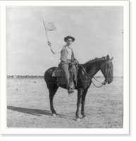 Vintage Photo Print - Cowboy on horseback waving U.S. flag
