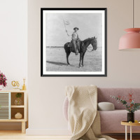 Vintage Photo Print - Cowboy on horseback waving U.S. flag