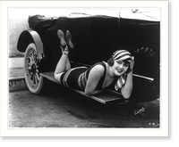 Historic Framed Print, Myrtle Lind on automobile running board [in bathing suit],  17-7/8" x 21-7/8"