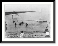 Atlantic Highlands, N.J.: view from Leslie's Beach - bathers, diving board, and jetty, Vintage Poster