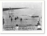 Atlantic Highlands, N.J.: view from Leslie's Beach - bathers, diving board, and jetty, Vintage Poster