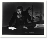 Wilhelm Konrad Roentgen, 1845-1923 (actor posing as Roentgen?); half, seated, experimenting with lamp Classic, Antique Poster