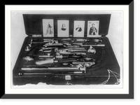 Set of duelling pistols by which Ferdinand Lassalle was killed on Aug. 28, 1864, by Janko von Rakavitsa; portrait of Lasalle and others visible inside pistol case, Vintage Print