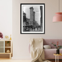New York (City). View toward Shoe & Leather Bank; busy street scene of pushcarts, wagons, and horse-drawn trolley Classic, Historic Reproduction