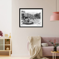 Historic Framed Print, [N.Y. Glens Falls. View across town square and fountain],  17-7/8" x 21-7/8"