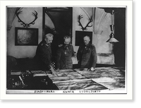 General Paul von Hindenburg, Kaiser Wilhelm II, and General Erich Ludendorff standing at a table, examining large maps, Vintage Print