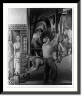 Composite scene - worker leaving house with wife and children in doorway; shipyard workers doing variety of jobs. Camden, N.J.?, Vintage Poster