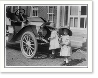 Historic Framed Print, [Small twin girls in front of 1911 Buick roadster],  17-7/8" x 21-7/8"