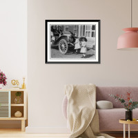 Historic Framed Print, [Small twin girls in front of 1911 Buick roadster],  17-7/8" x 21-7/8"