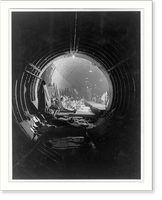 Looking down subway tunnel which has been converted into air raid shelter. West End, London, Vintage Poster