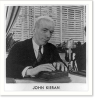 Historic Framed Print, [John Francis Kieran, 1892-, head-and-shoulders portrait, seated, by microphone],  17-7/8" x 21-7/8"