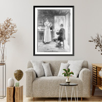 John Alden, full-length portrait, seated, holding yarn for Priscilla Classic, Vintage Wall Art