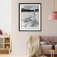 The tortise passing the sleeping hare near the end of their race, Antique Print