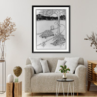 The tortise passing the sleeping hare near the end of their race, Antique Print