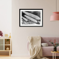 Aerial photo of 4 U.S. Navy airships on ground; ZRS-4, LOS ANGELES, RS-1, and PONY BLIMP Classic, Vintage Wall Art