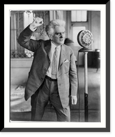Historic Framed Print, [Robert Marion LaFollette, 1855-1925, three-quarter length portrait, standing before microphone, making oratorical gestures; right arm upraised, facing right],  17-7/8" x 21-7/8"