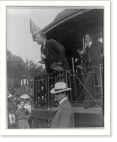 Theodore Roosevelt, full, standing, speaking on train platform, left profile, Historic Reproduction