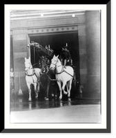 Historic Framed Print, [D.C. Washington. Fire Department activities: horse-drawn hook & ladder truck leaving firehouse (folder 438)],  17-7/8" x 21-7/8"