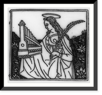 Angel holding small pipe organ in one hand and quill in the other, Antique Poster