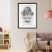 5 balloons carrying 2 men with French flags, one of whom is Eugene Godard, Antique Poster