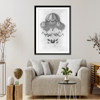5 balloons carrying 2 men with French flags, one of whom is Eugene Godard, Antique Poster