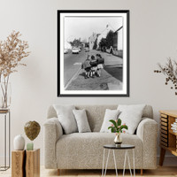 Historic Framed Print, [West German education, ca. 1965: 3 small girls on way home from school],  17-7/8" x 21-7/8"