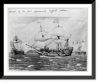 Historic Framed Print, Arrival of the first permanent English settlers off Jamestown Island,  May 13,  1607"",  17-7/8" x 21-7/8"