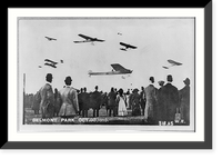 Crowd watching seven planes in air at Belmont Park air show, New York, Vintage Print