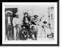 Historic Framed Print, [Mexican Insurrectos before the Battle of Juarez: group of Insurrectos posed with rifles, revolver, violin, and guitar],  17-7/8" x 21-7/8"