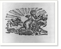 A worried cherub holds up a dove to kiss another bird, Vintage Poster