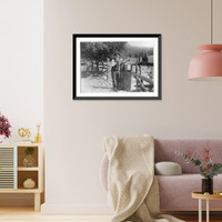 Historic Framed Print, [Old men drinking from dipper at well],  17-7/8" x 21-7/8"