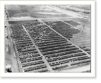 Aerial view of enormous parking lot filled with new Ford automobiles, Dearborn, Mich, Antique Poster
