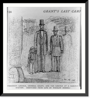 Historic Framed Print, President Lincoln, General Grant, and Tad Lincoln at a railway station,  17-7/8" x 21-7/8"