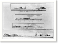 Historic Framed Print, [Views from offshore of the New England coastline and islands at the entrance to Boston Harbor],  17-7/8" x 21-7/8"